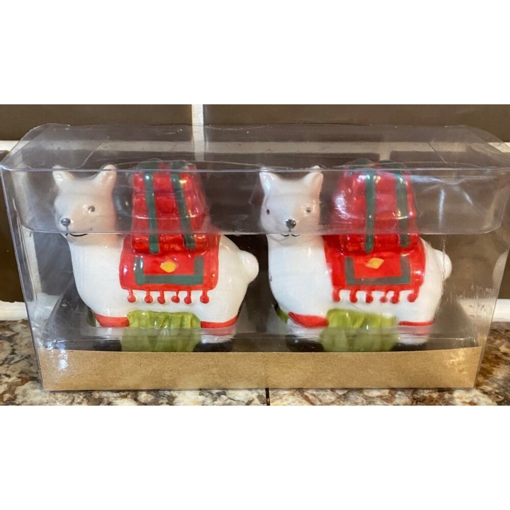Vtg 1980s Ceramic Llama Salt Pepper Shakers Range‎ Set Kitsch Christmas 3" NEW
